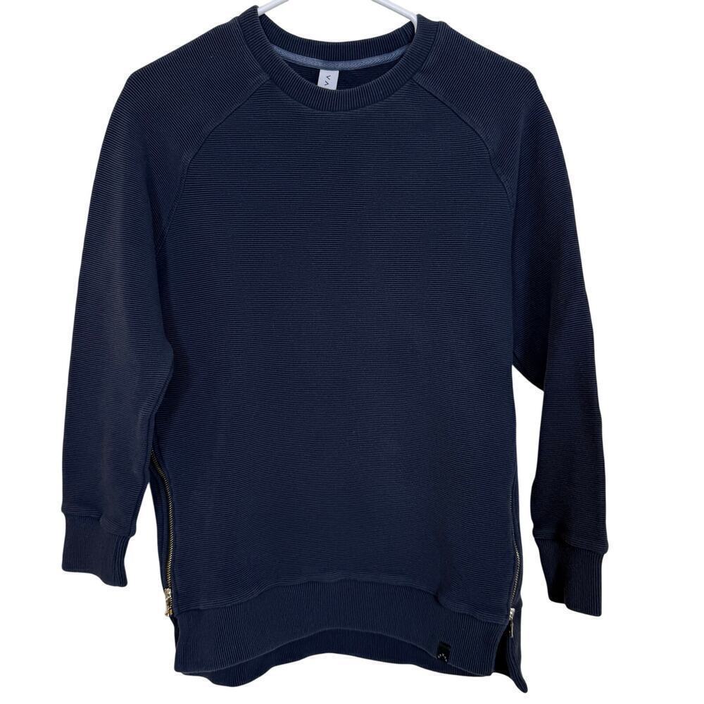 Varley Manning Sweatshirt Black Ribbed Extra Small Oversized Side Zippers VGUC